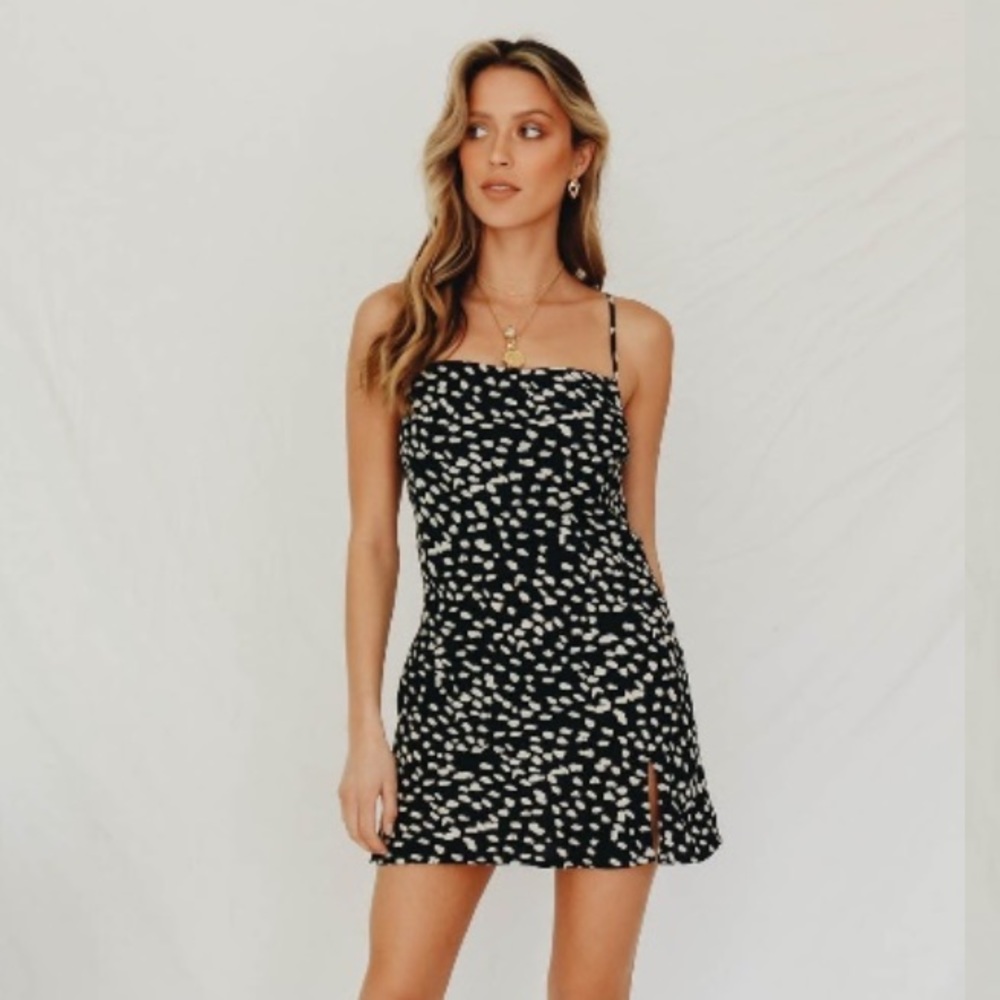 black mini slit dress